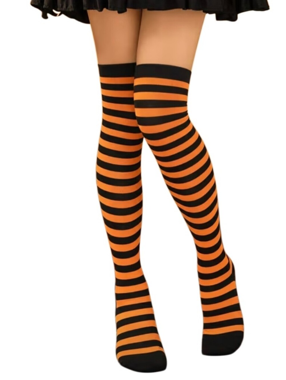 Over-the-Knee Striped Orange & Black Socks